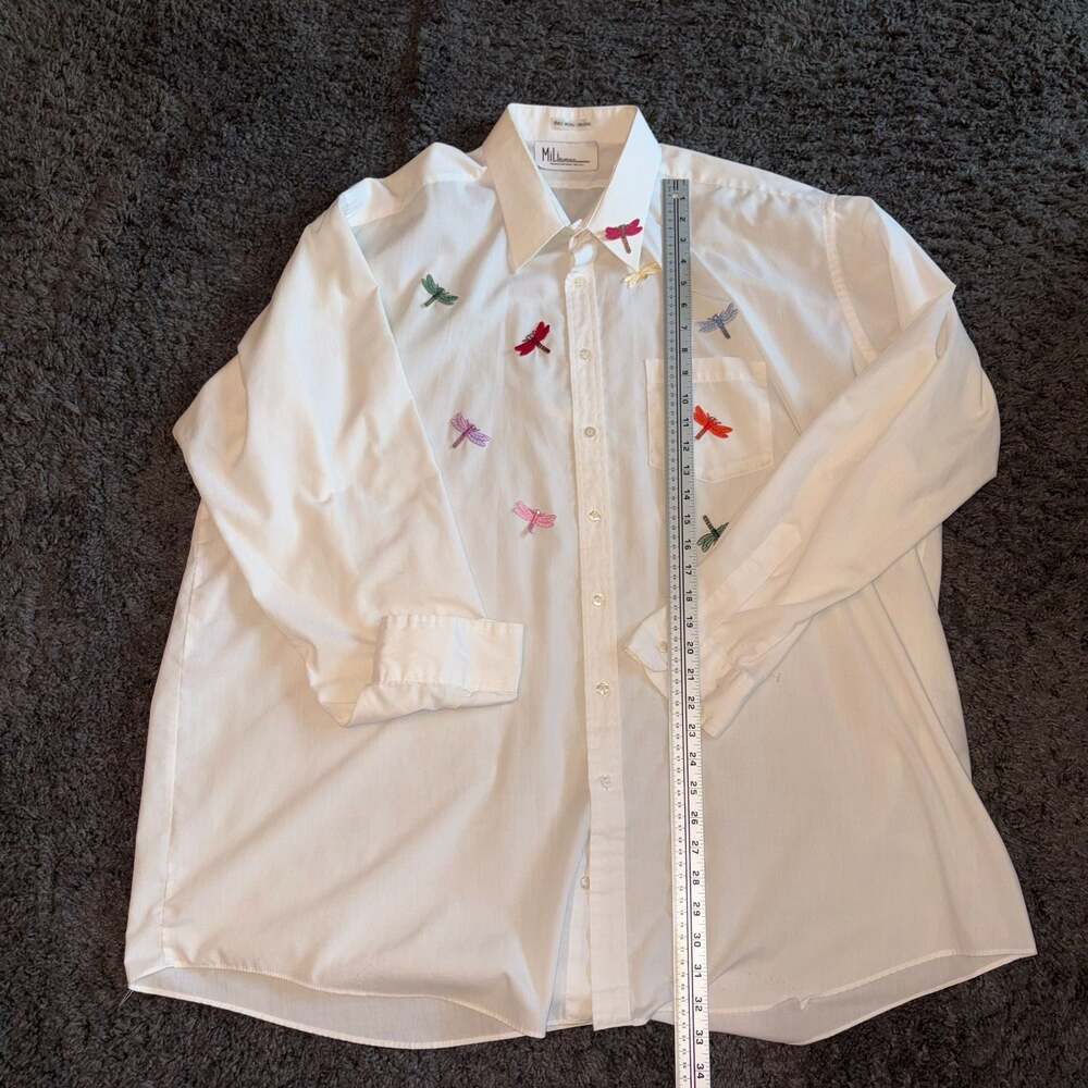 Embroidered Dragonfly Button-Down Shirt - White - Picture 4 of 4